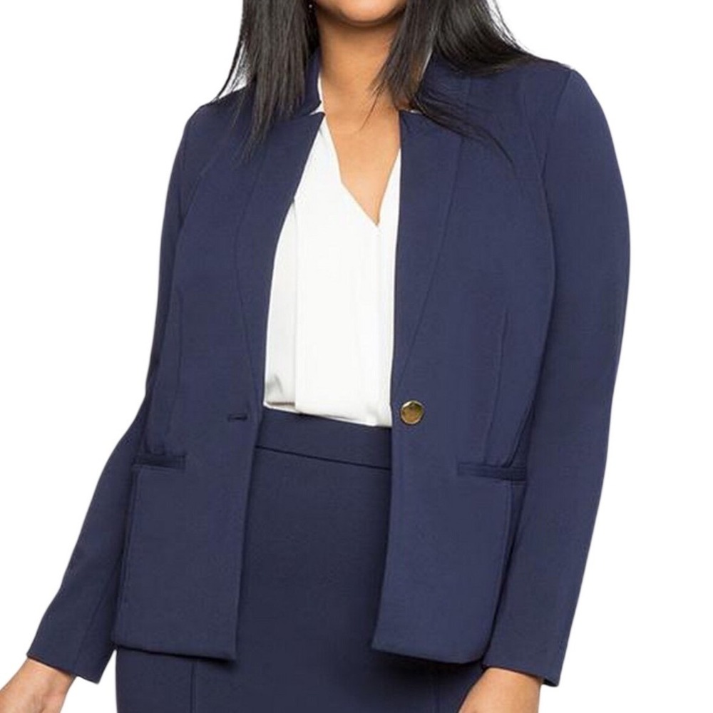 NWT ELOQUII Women's Ultimate Stretch One Button Blazer Jacket Navy Blue Size 14